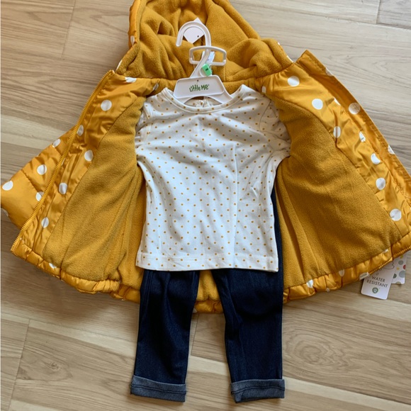 NWT YELLOW POLKA DOT JACKET 3 piece set shirt & pants 18 Mo Little Me - Picture 2 of 5